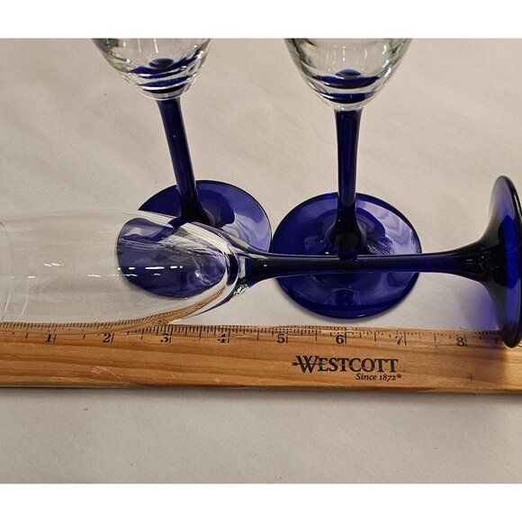 3 Luminarc Neptune Champagne Flutes 8.5" Cristal d'Arques Cobalt France - Picture 6 of 8